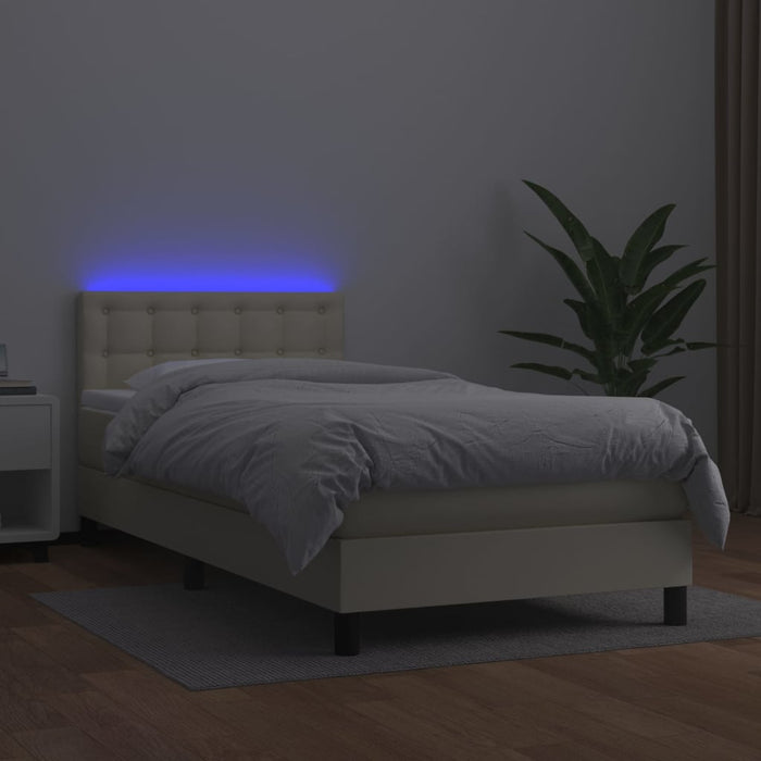 Boxspringbett mit Matratze & LED Creme 90x200 cm Kunstleder