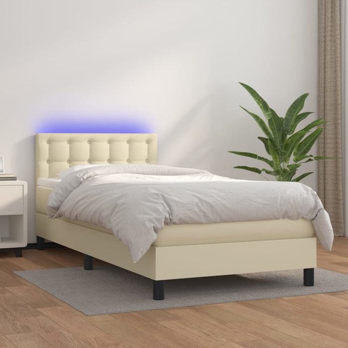 Boxspringbett mit Matratze & LED Creme 90x200 cm Kunstleder