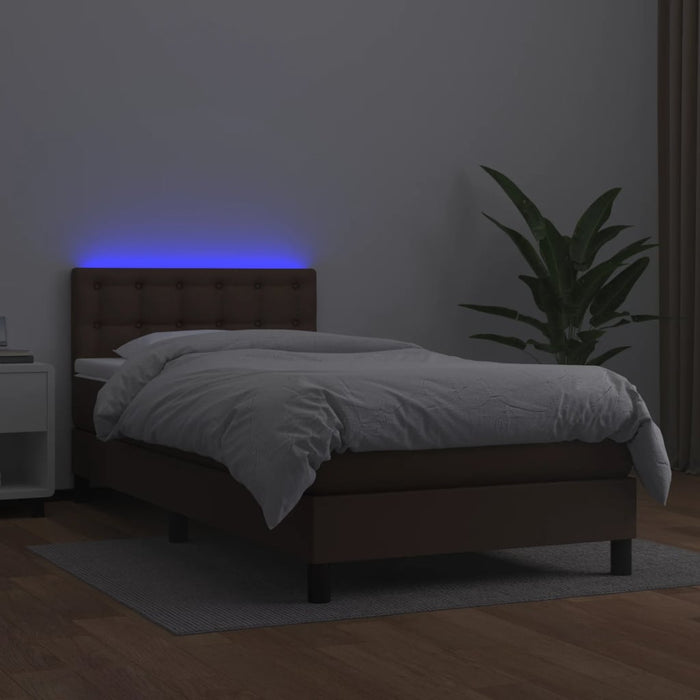 Boxspringbett mit Matratze & LED Braun 100x200 cm Kunstleder