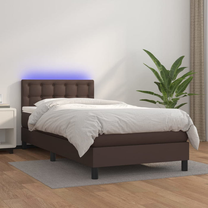 Boxspringbett mit Matratze & LED Braun 100x200 cm Kunstleder