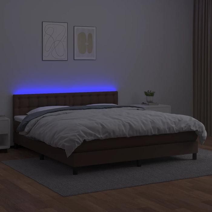 Boxspringbett mit Matratze & LED Braun 160x200 cm Kunstleder