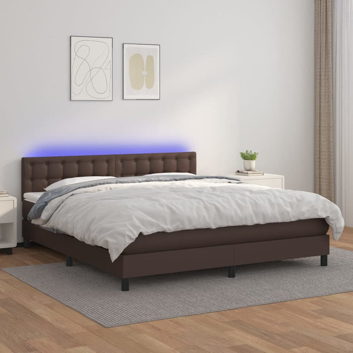 Boxspringbett mit Matratze & LED Braun 160x200 cm Kunstleder