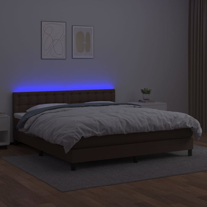 Boxspringbett mit Matratze & LED Braun 180x200 cm Kunstleder