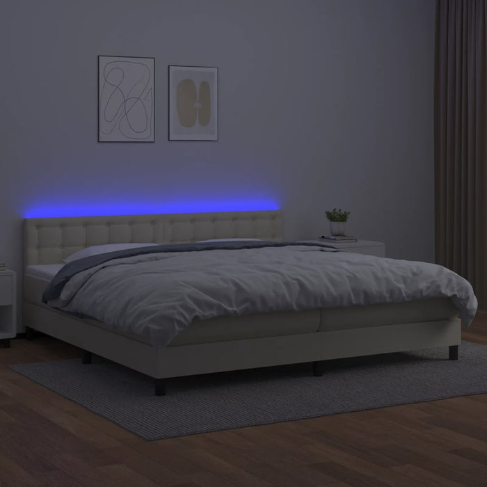 Boxspringbett mit Matratze & LED Creme 200x200 cm Kunstleder