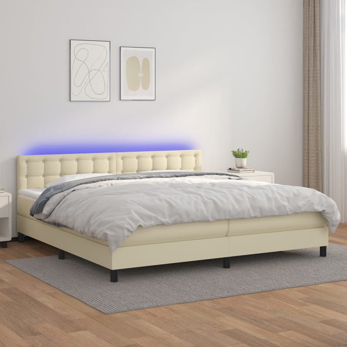Boxspringbett mit Matratze & LED Creme 200x200 cm Kunstleder