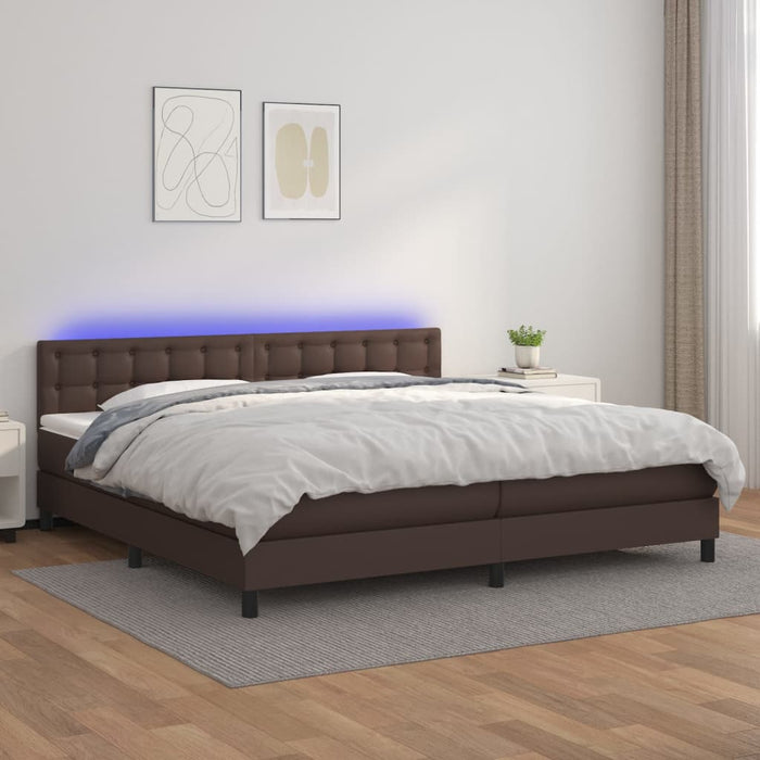 Boxspringbett mit Matratze & LED Braun 200x200 cm Kunstleder