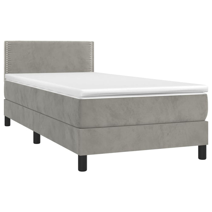 Boxspringbett mit Matratze & LED Hellgrau 90x190 cm Samt