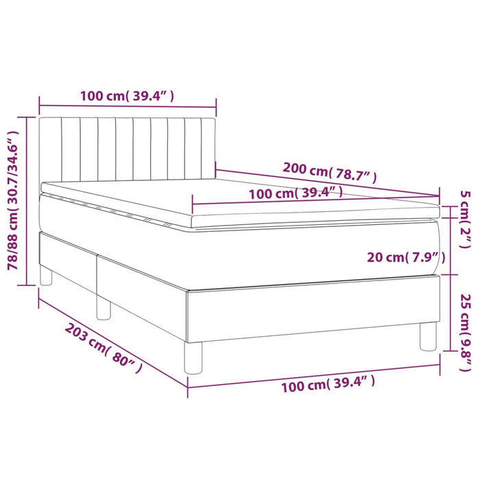 Boxspringbett mit Matratze & LED Schwarz 100x200 cm Samt