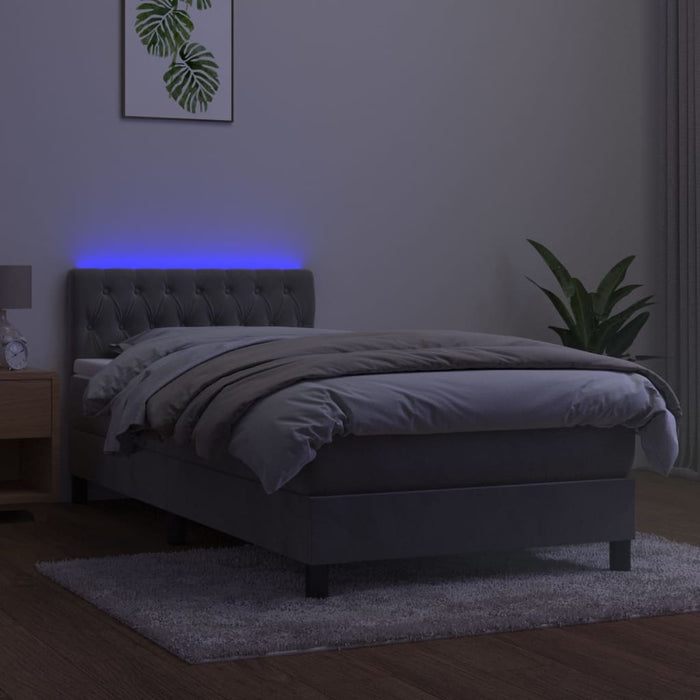 Boxspringbett mit Matratze & LED Hellgrau 90x190 cm Samt
