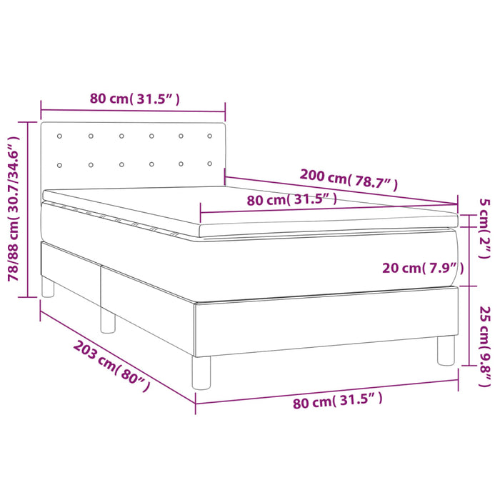 Boxspringbett mit Matratze & LED Dunkelblau 80x200 cm Samt