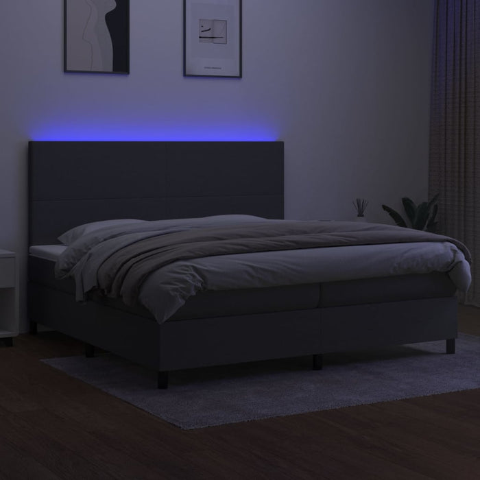 Boxspringbett mit Matratze & LED Dunkelgrau 200x200 cm Stoff
