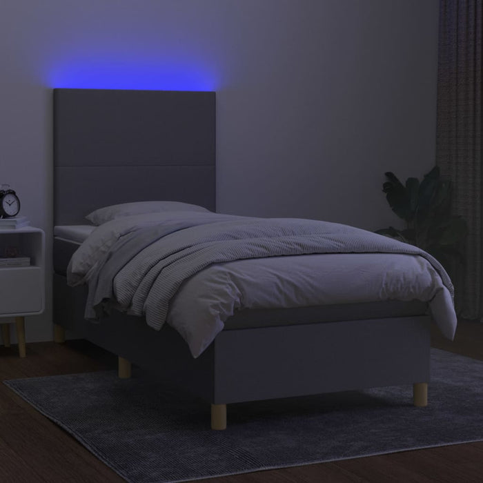 Boxspringbett mit Matratze & LED Hellgrau 90x190 cm Stoff