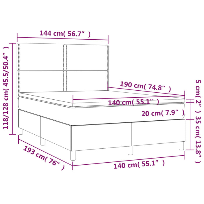 Boxspringbett mit Matratze & LED Dunkelgrau 140x190 cm Stoff