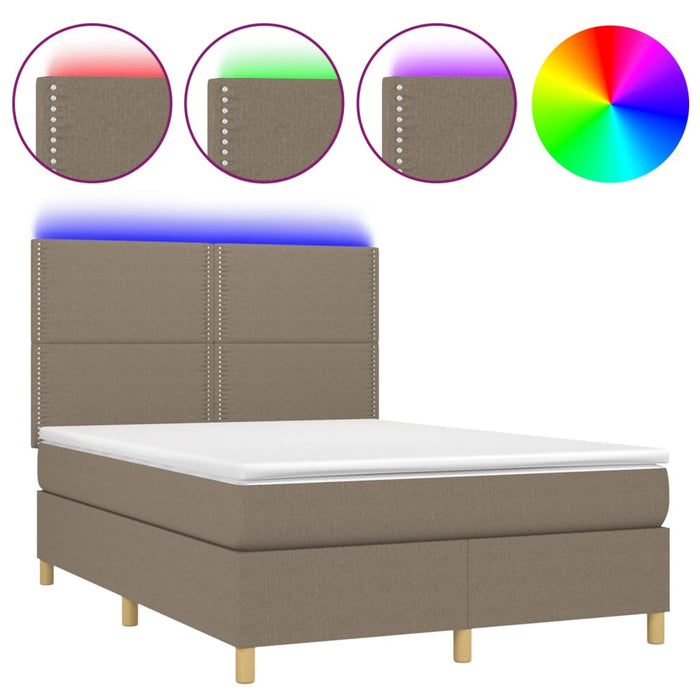 Boxspringbett mit Matratze & LED Taupe 140x190 cm Stoff