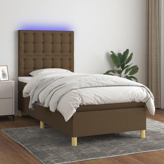 Boxspringbett mit Matratze & LED Dunkelbraun 100x200 cm Stoff