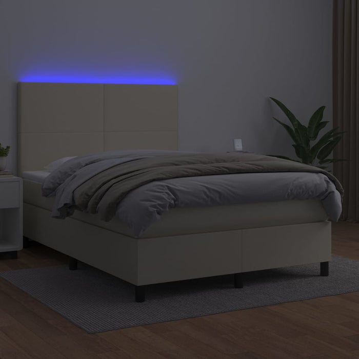 Boxspringbett mit Matratze & LED Creme 140x200 cm Kunstleder
