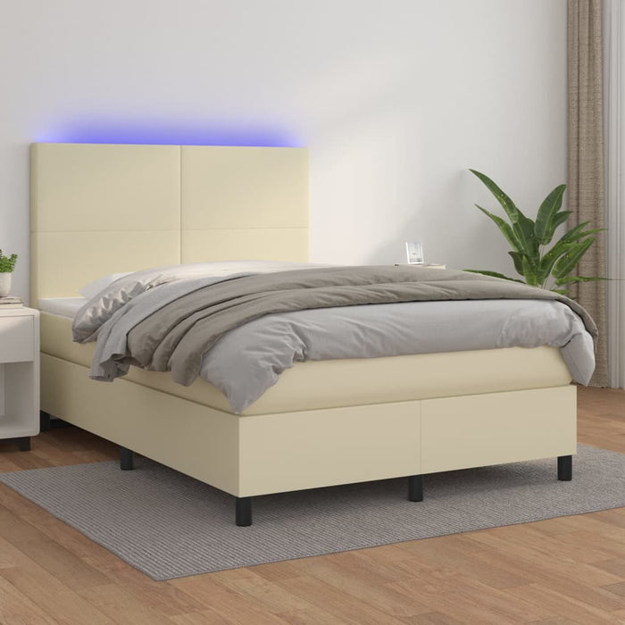 Boxspringbett mit Matratze & LED Creme 140x200 cm Kunstleder