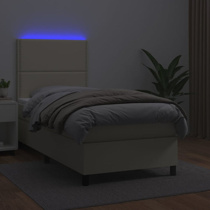 Boxspringbett mit Matratze & LED Creme 100x200 cm Kunstleder
