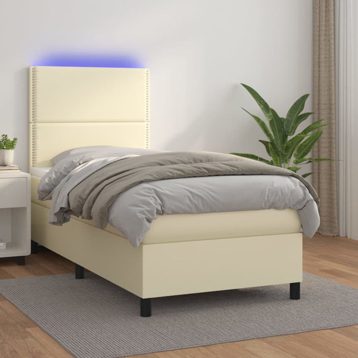 Boxspringbett mit Matratze & LED Creme 100x200 cm Kunstleder