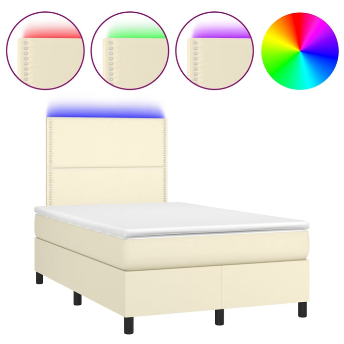 Boxspringbett mit Matratze & LED Creme 120x200 cm Kunstleder