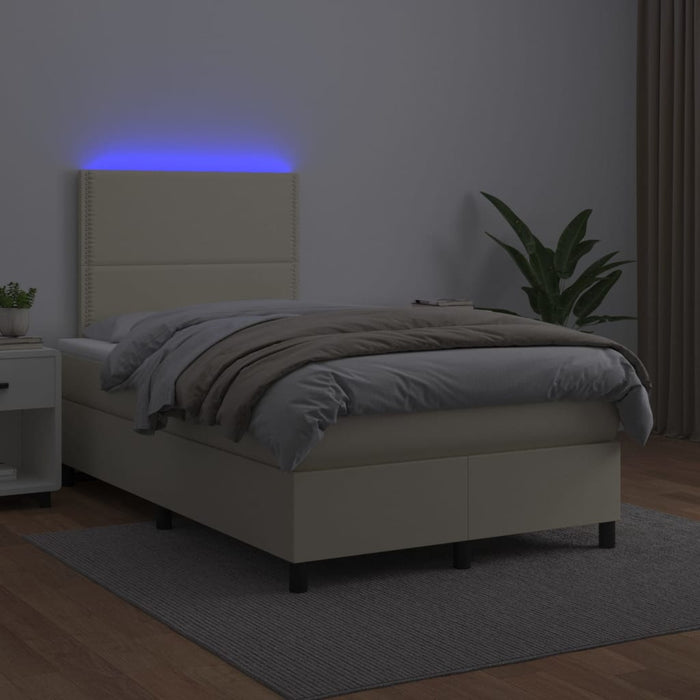 Boxspringbett mit Matratze & LED Creme 120x200 cm Kunstleder