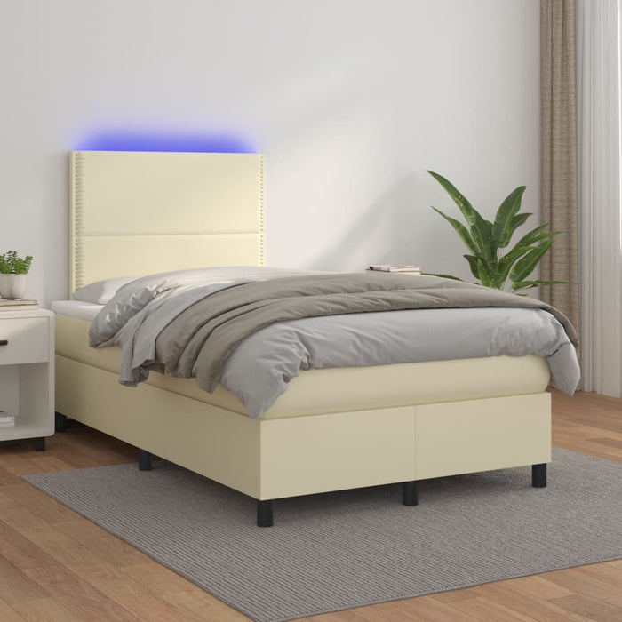 Boxspringbett mit Matratze & LED Creme 120x200 cm Kunstleder