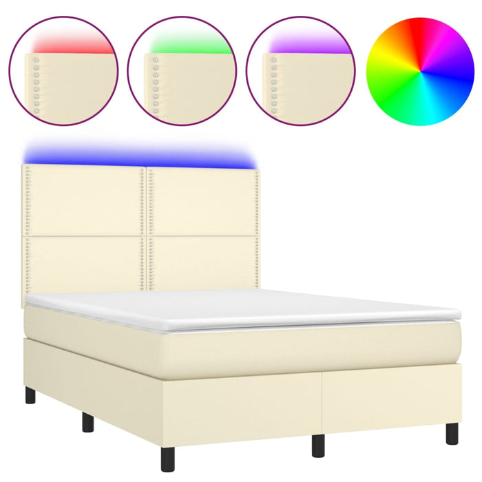 Boxspringbett mit Matratze & LED Creme 140x200 cm Kunstleder