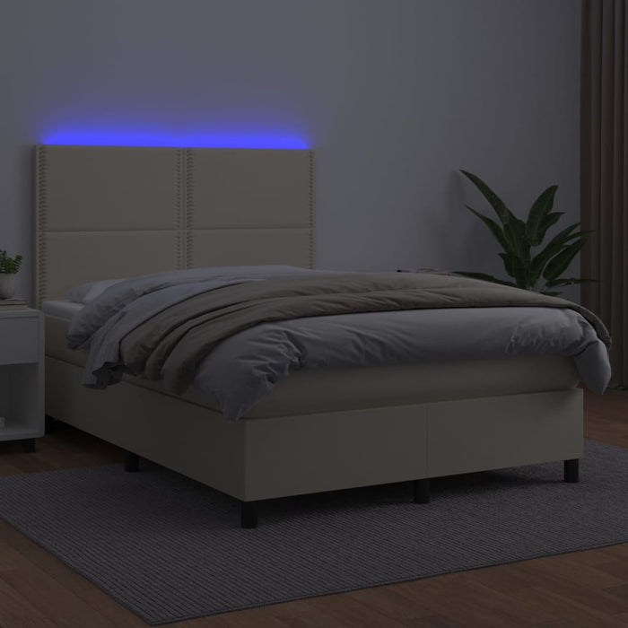 Boxspringbett mit Matratze & LED Creme 140x200 cm Kunstleder