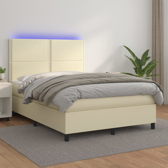 Boxspringbett mit Matratze & LED Creme 140x200 cm Kunstleder