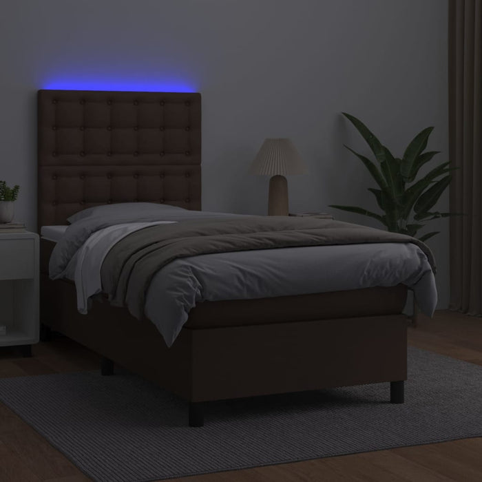 Boxspringbett mit Matratze & LED Braun 80x200 cm Kunstleder