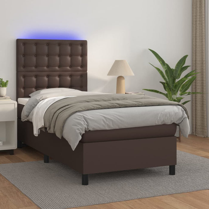 Boxspringbett mit Matratze & LED Braun 80x200 cm Kunstleder