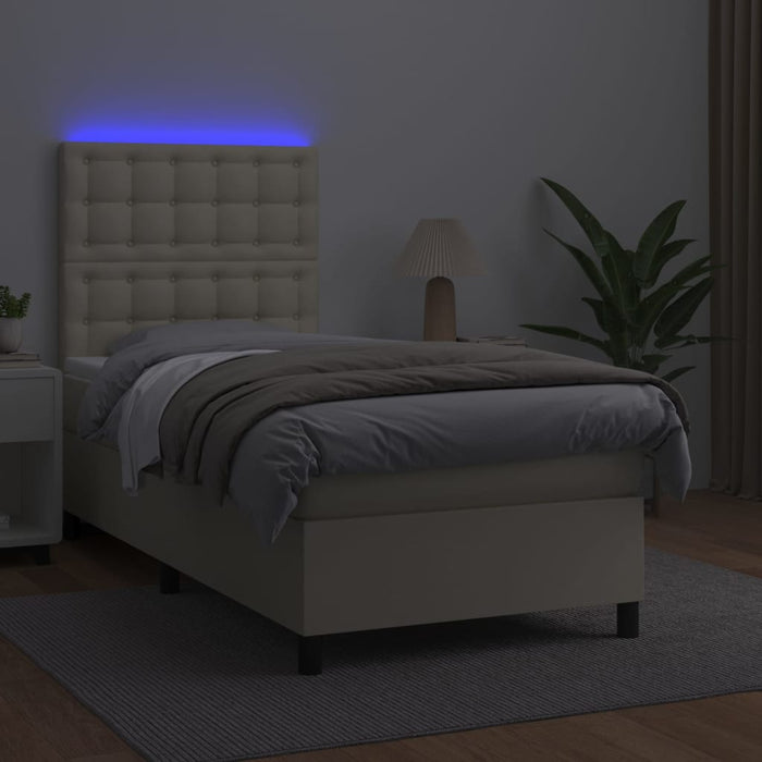 Boxspringbett mit Matratze & LED Creme 100x200 cm Kunstleder