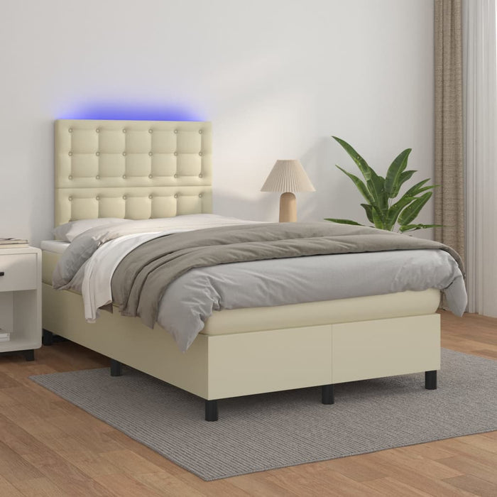 Boxspringbett mit Matratze & LED Creme 120x200 cm Kunstleder