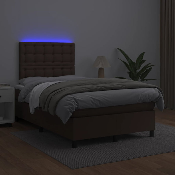 Boxspringbett mit Matratze & LED Braun 120x200 cm Kunstleder