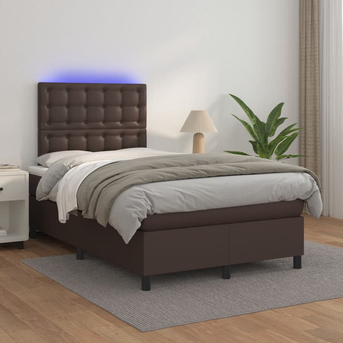 Boxspringbett mit Matratze & LED Braun 120x200 cm Kunstleder