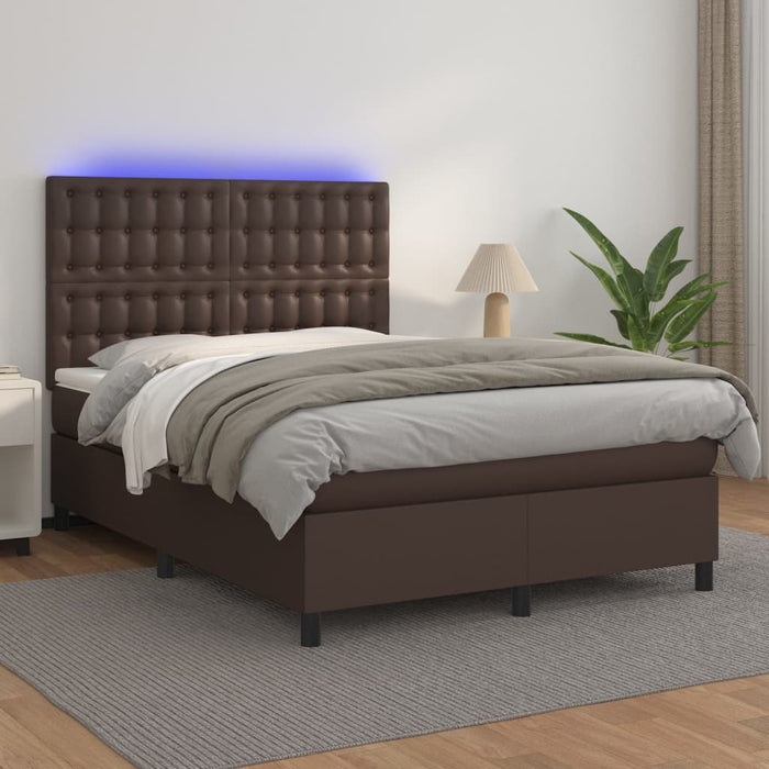 Boxspringbett mit Matratze & LED Braun 140x200 cm Kunstleder