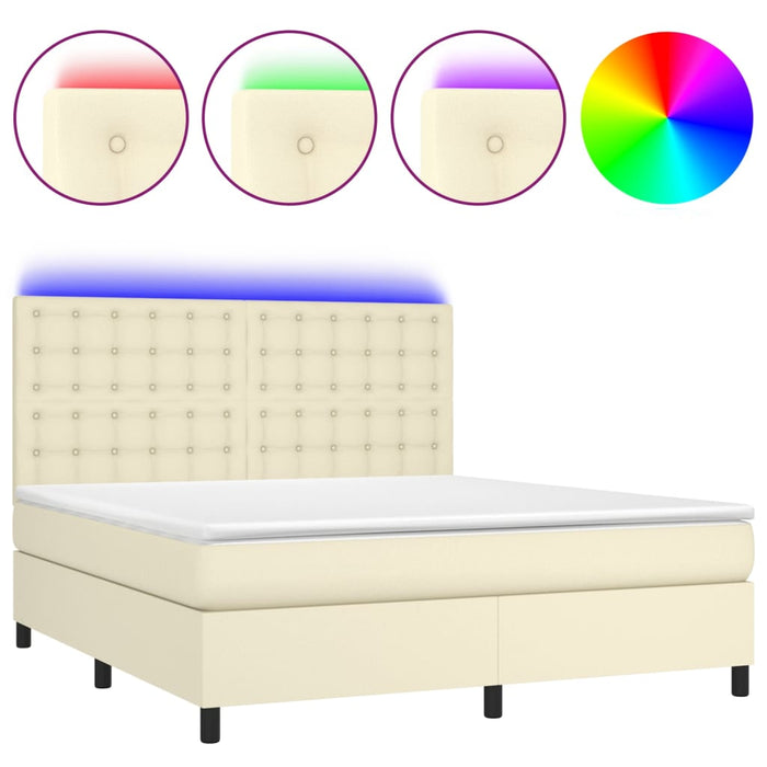 Boxspringbett mit Matratze & LED Creme 160x200 cm Kunstleder