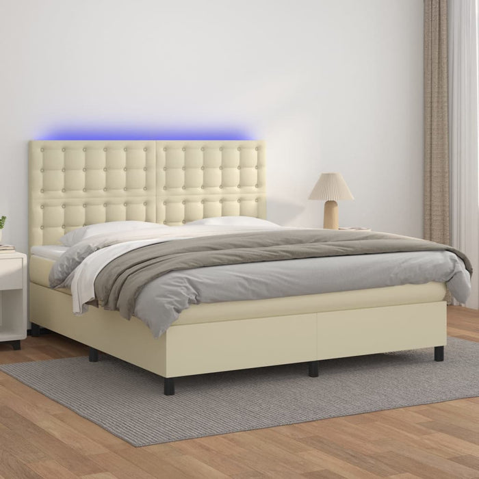 Boxspringbett mit Matratze & LED Creme 160x200 cm Kunstleder