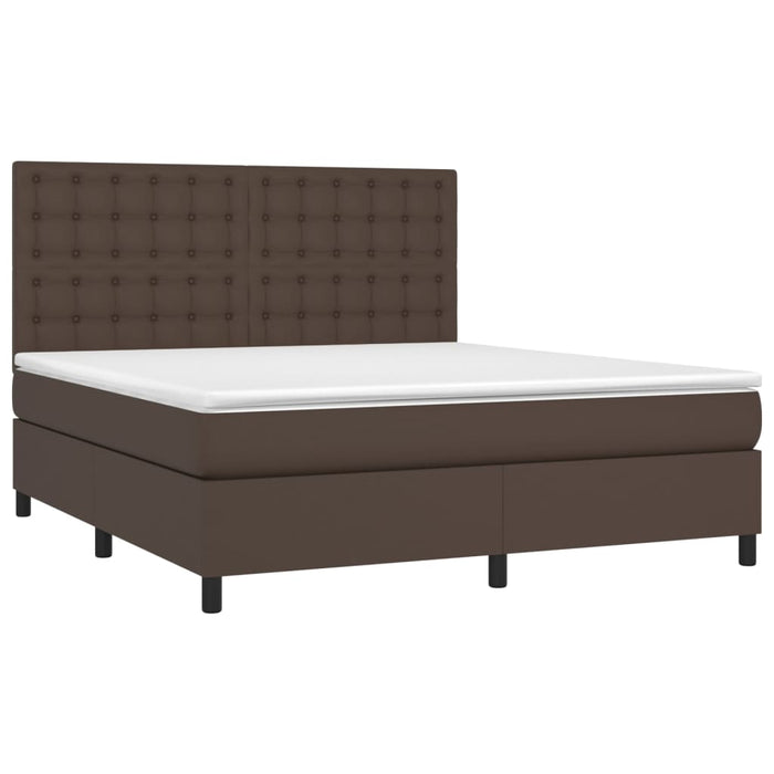 Boxspringbett mit Matratze & LED Braun 160x200 cm Kunstleder