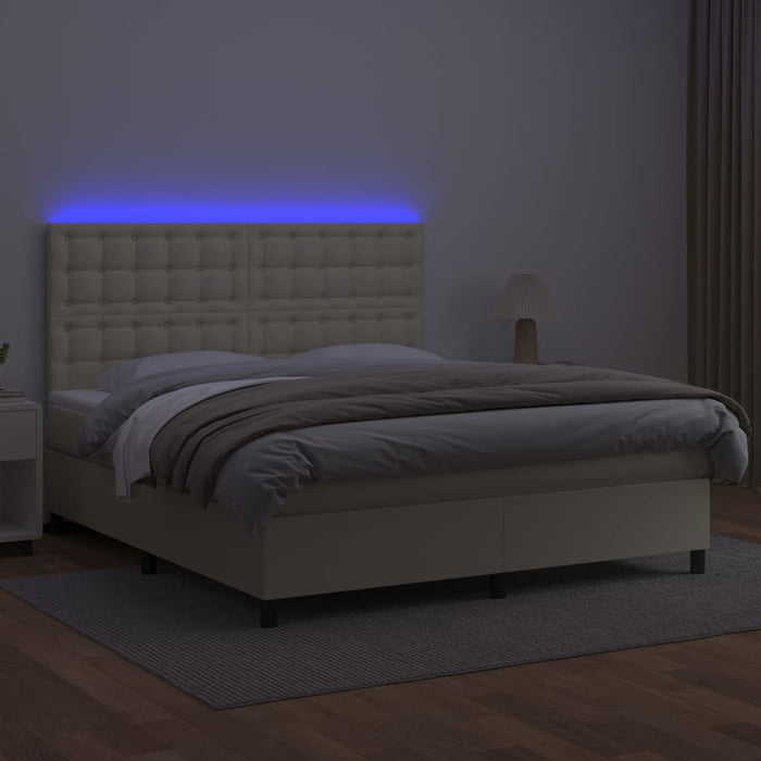 Boxspringbett mit Matratze & LED Creme 180x200 cm Kunstleder