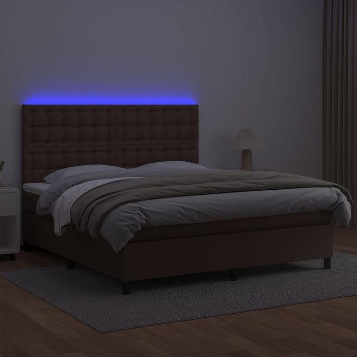 Boxspringbett mit Matratze & LED Braun 180x200 cm Kunstleder