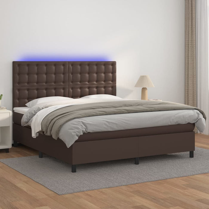 Boxspringbett mit Matratze & LED Braun 180x200 cm Kunstleder