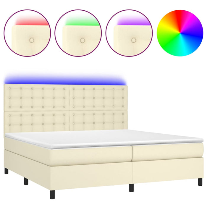 Boxspringbett mit Matratze & LED Creme 200x200 cm Kunstleder