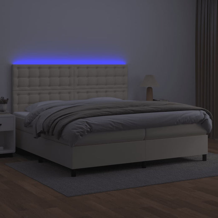 Boxspringbett mit Matratze & LED Creme 200x200 cm Kunstleder