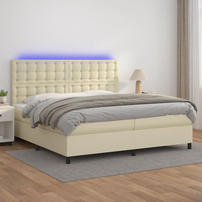 Boxspringbett mit Matratze & LED Creme 200x200 cm Kunstleder