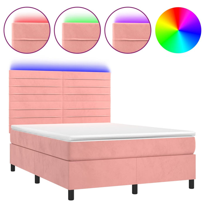 Boxspringbett mit Matratze & LED Rosa 140x190 cm Samt