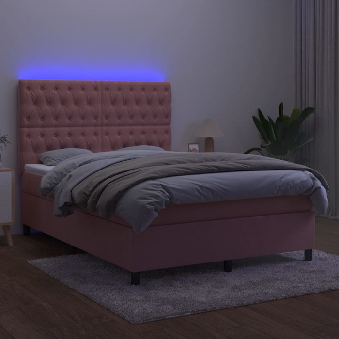 Boxspringbett mit Matratze & LED Rosa 140x190 cm Samt
