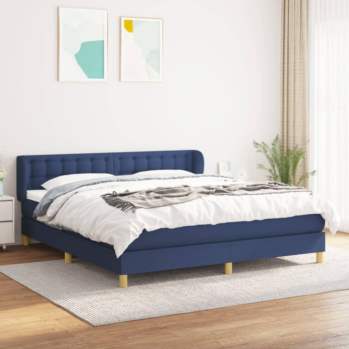 Box spring bed with mattress blue 160x200 cm fabric
