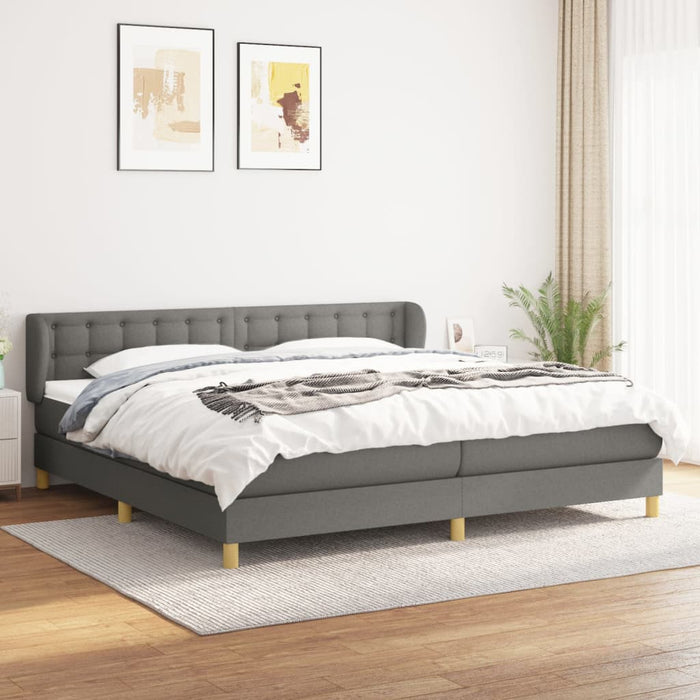 Box spring bed with mattress dark gray 200x200 cm fabric