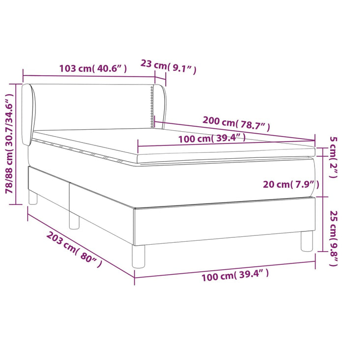 Boxspringbett Matratze Cappuccino-Braun 100x200cm Kunstleder